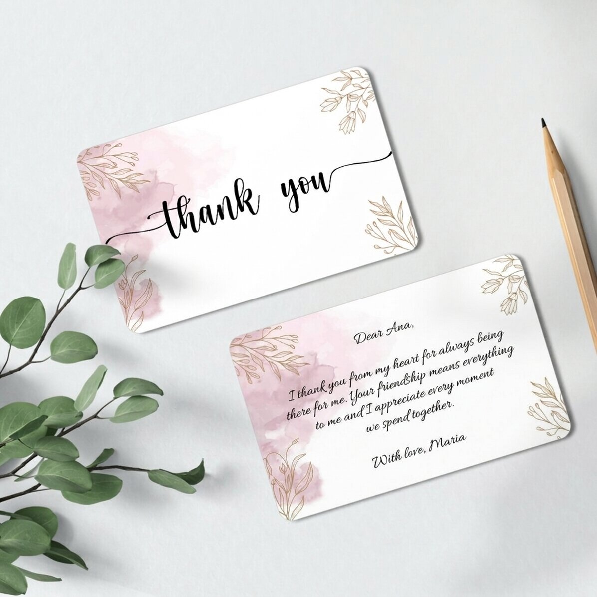 Personalizovaná hliníková karta s potiskem na obou stranách a vzkazem – Thank you