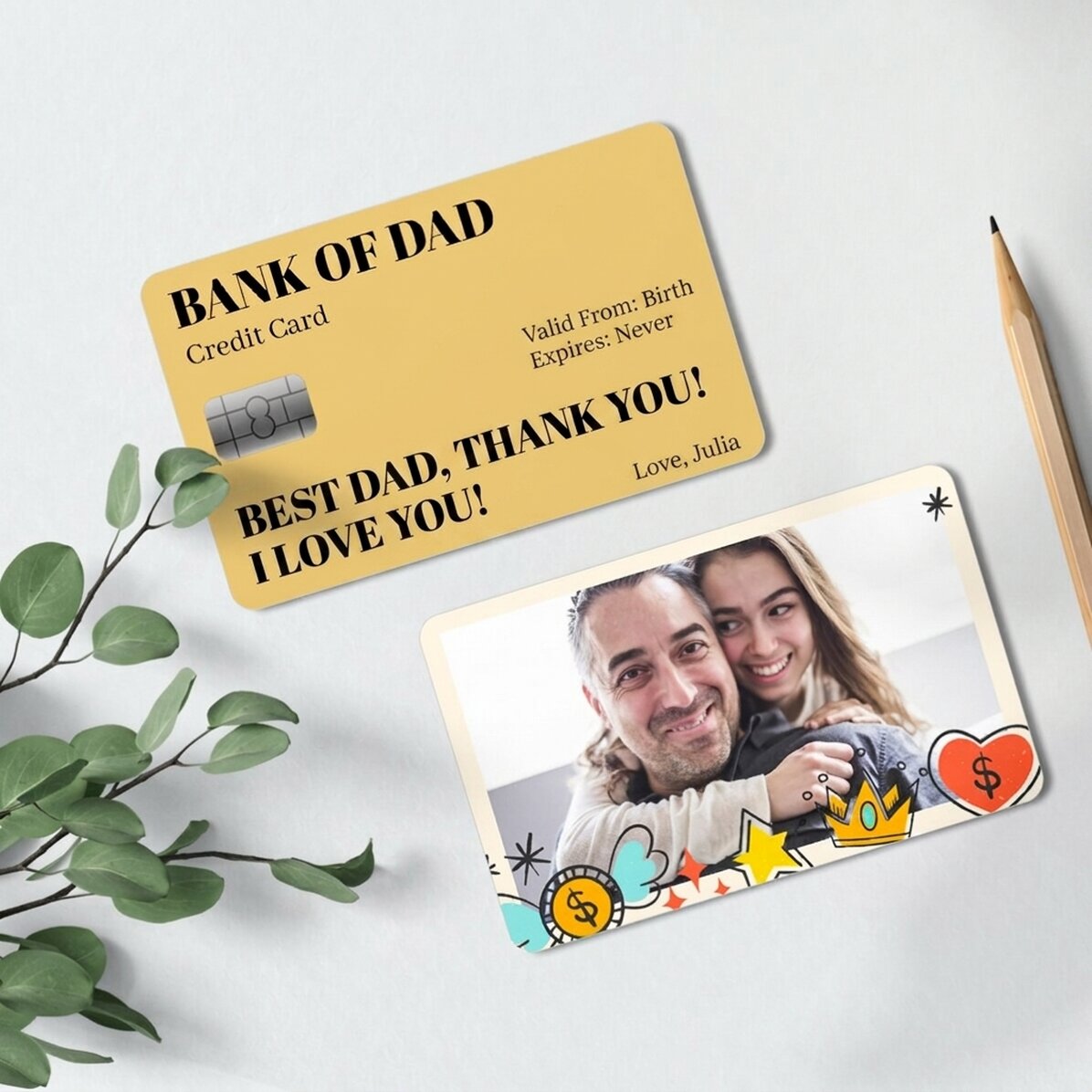 Personalizovaná hliníková karta s potiskem na obou stranách, s vzkazem a fotografií – Bank