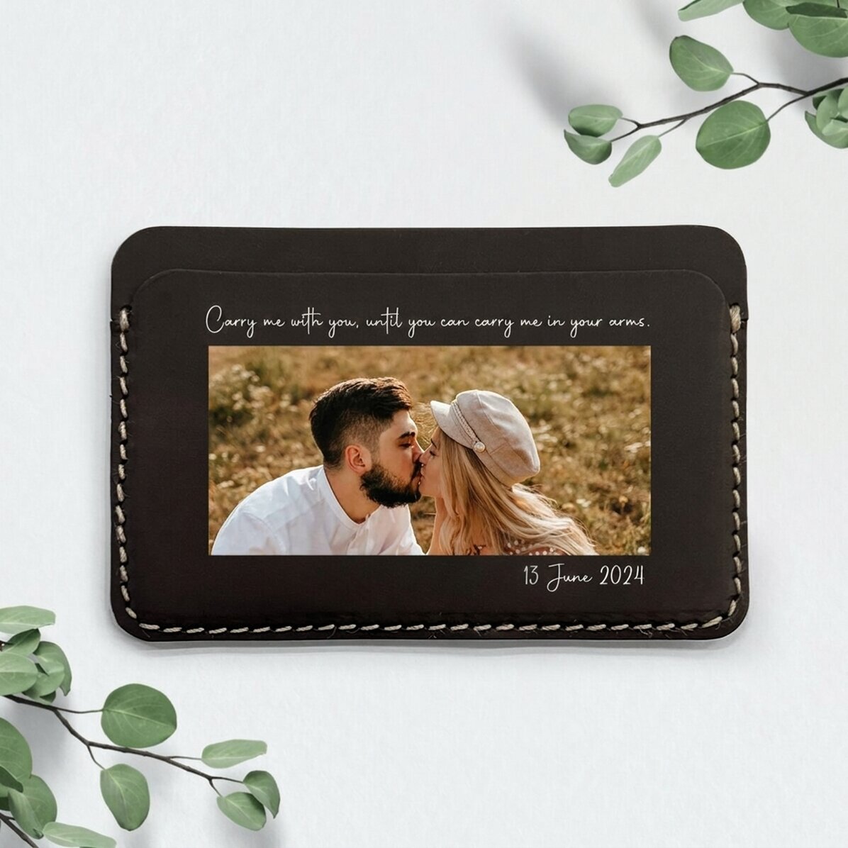 Barevná kožená peněženka na míru s fotografií a vzkazem