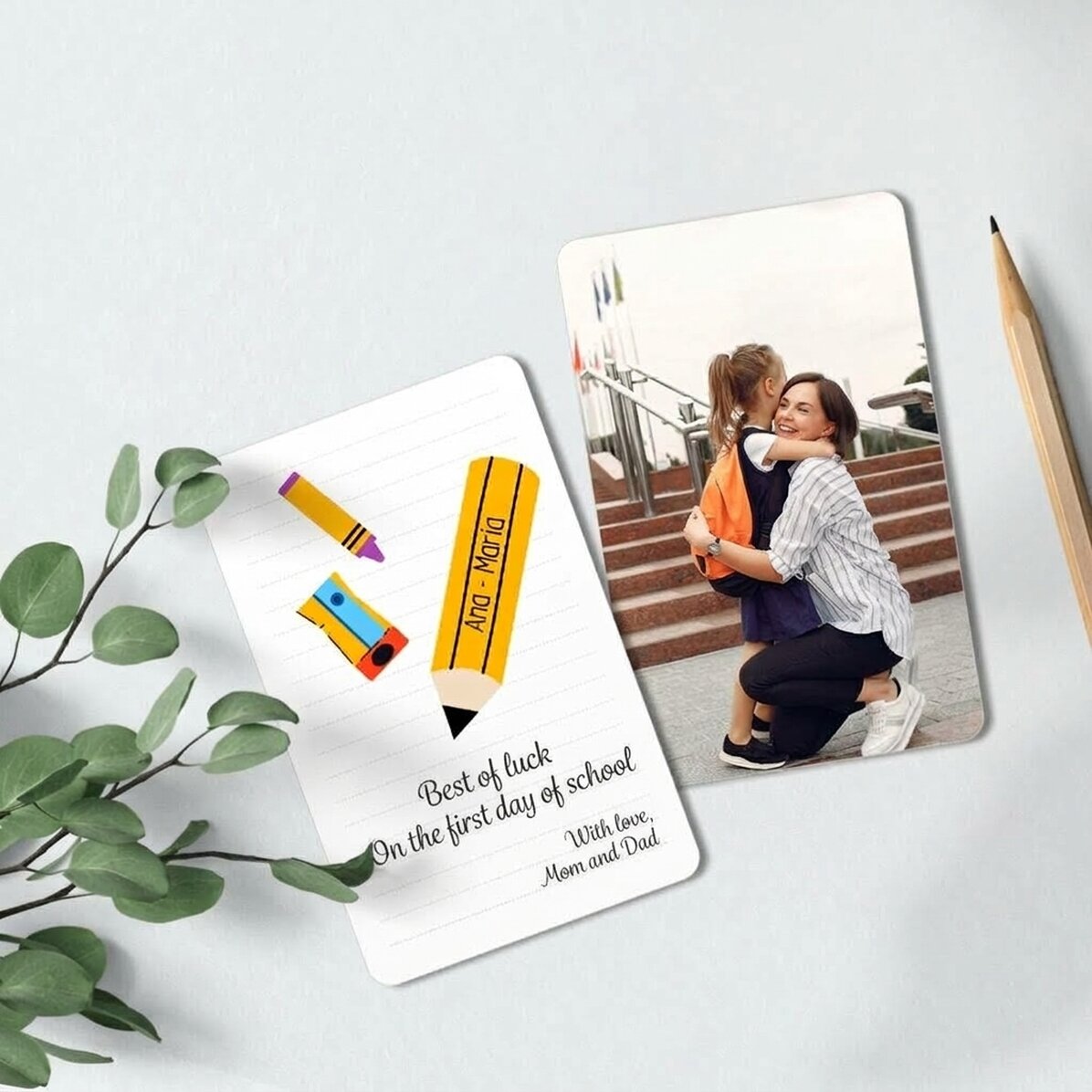 Personalizovaná hliníková karta s potiskem na obou stranách, s vzkazem a fotografií – Good Luck