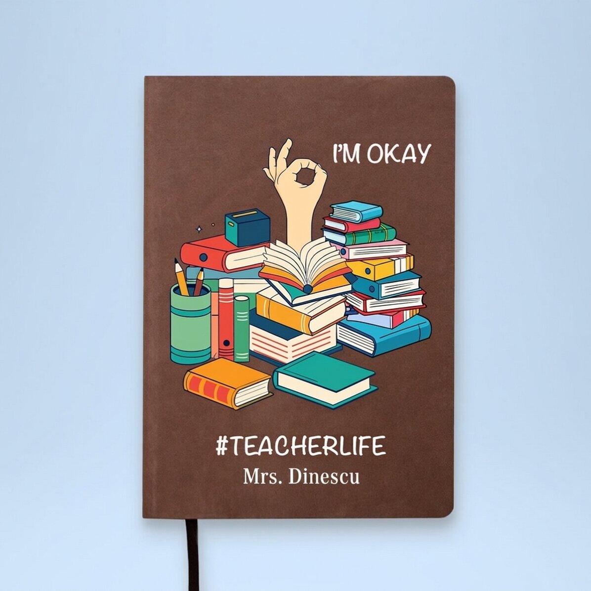 Personalizovaný barevný kožený diář – #TEACHERLIFE