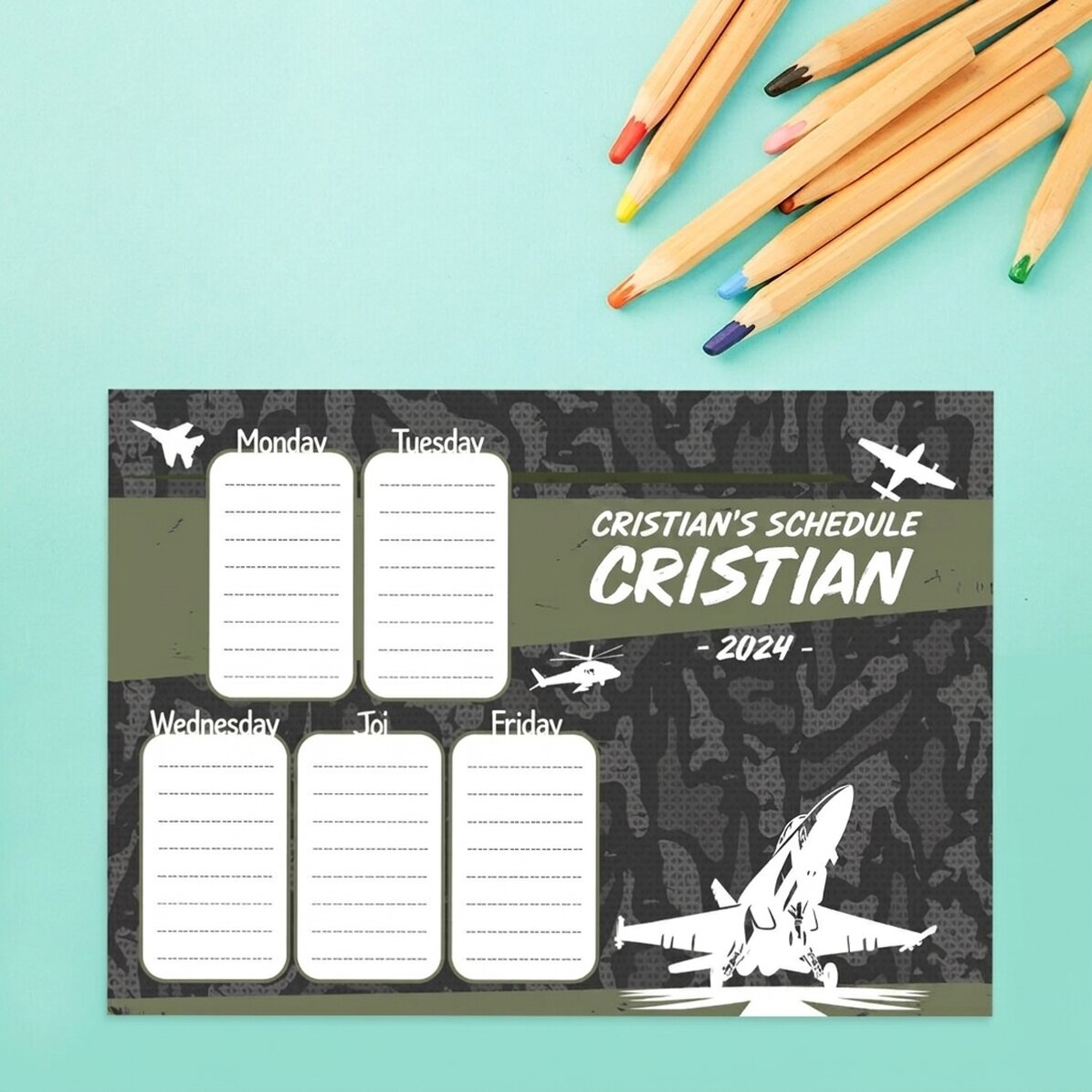 Osobní rozvrh s textem – Budu pilotem!