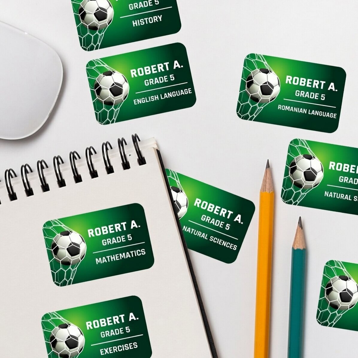 Sada 8 samolepek (samolepicích štítků) na míru pro školu – Fotbal