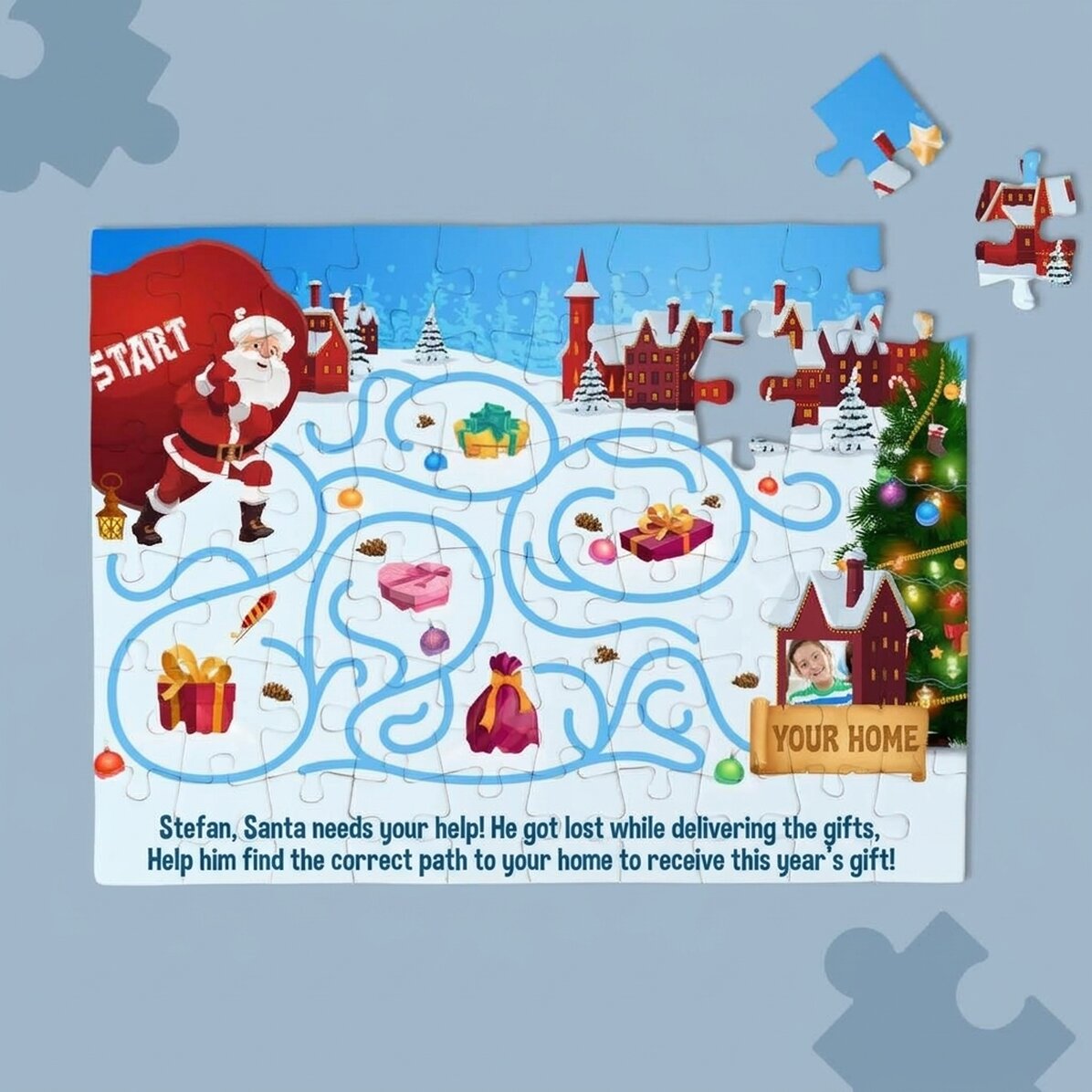 Personalizovaná skládačka pro děti s fotografií a textem – Cesta Santa Clause