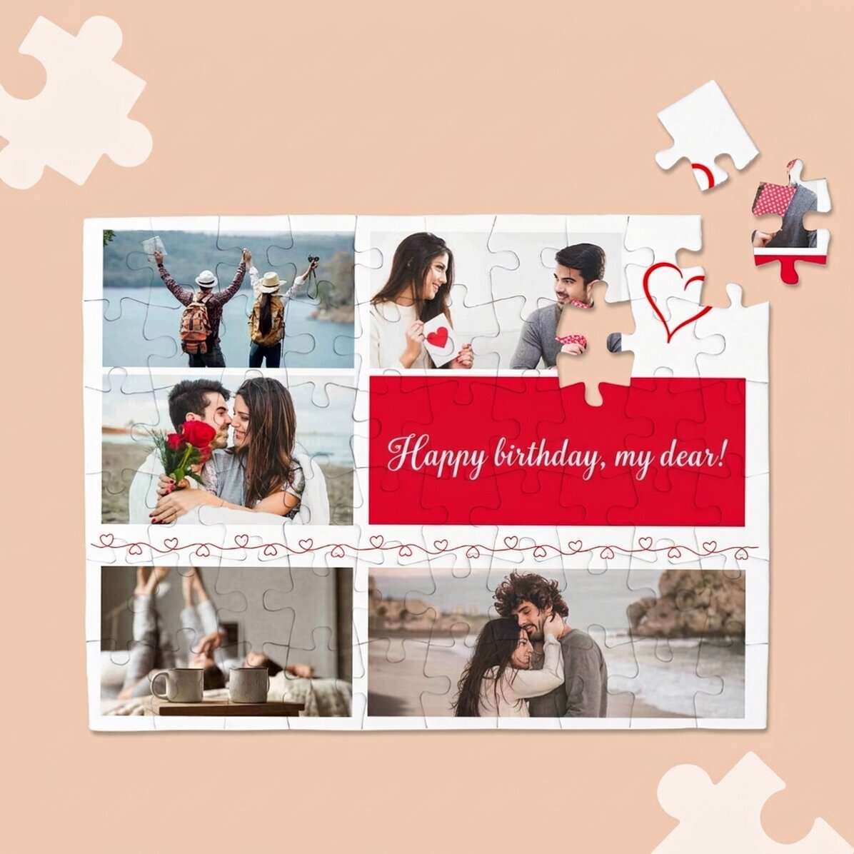 Personalizované puzzle s 5 fotografiemi a textem – Hearts