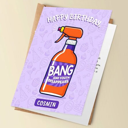 Personalizované přání s textem – BANG! A mládí je pryč