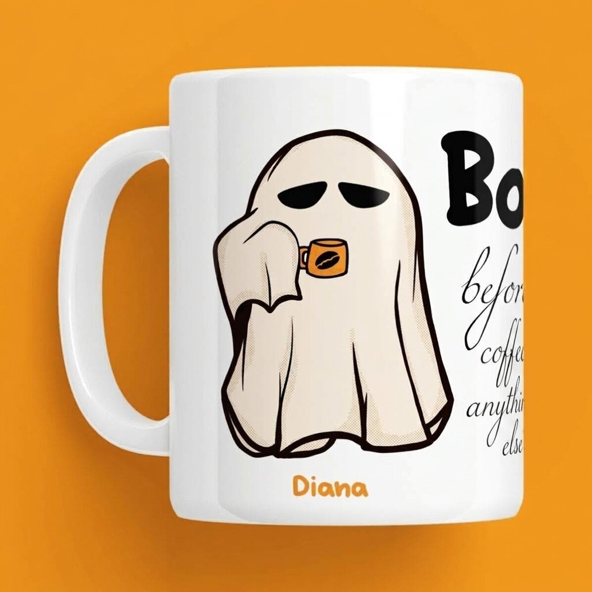 Personalizovaný hrnek s nápisem na Halloween – Boo