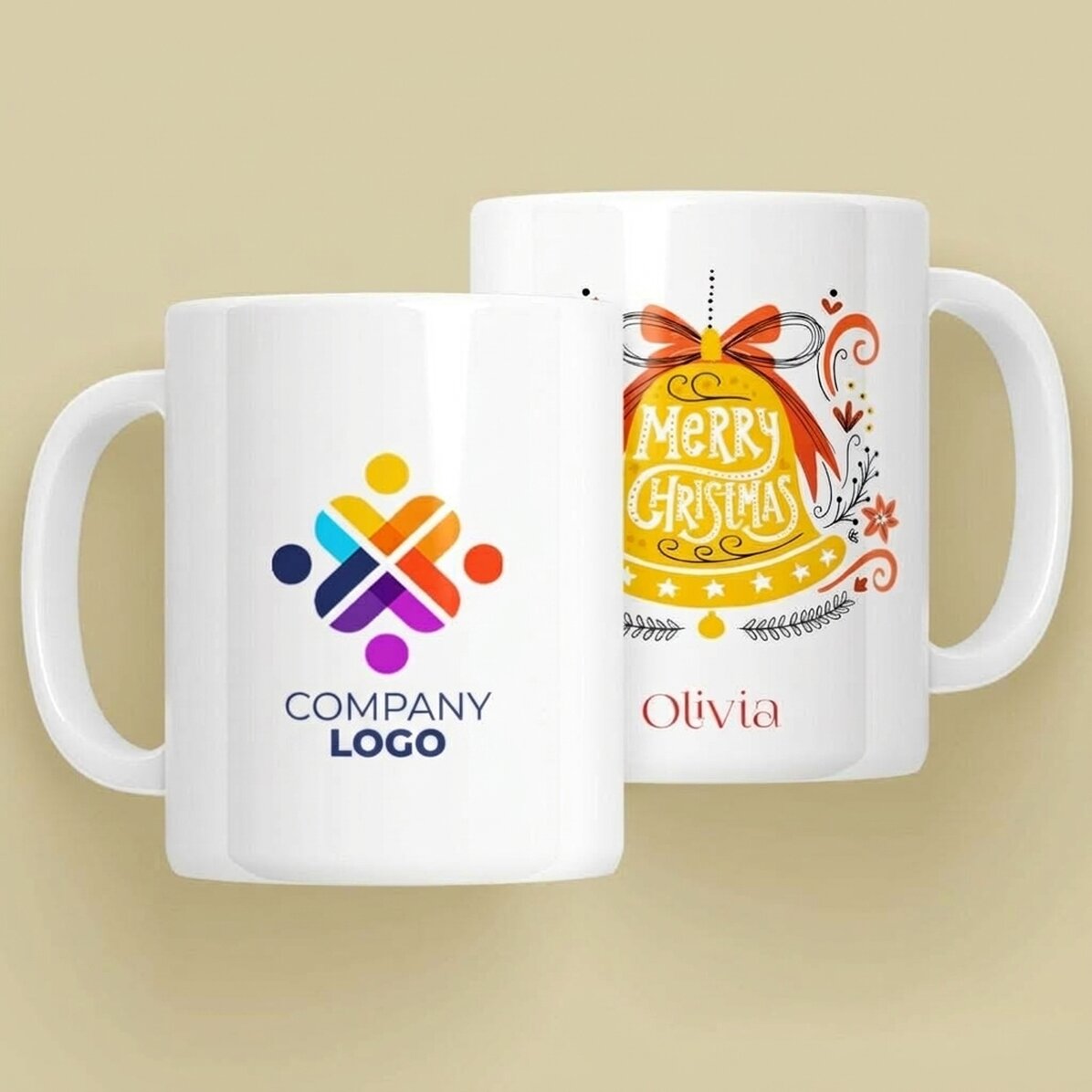 Personalizovaný hrnek s textem a logem – Zvonek Merry Christmas