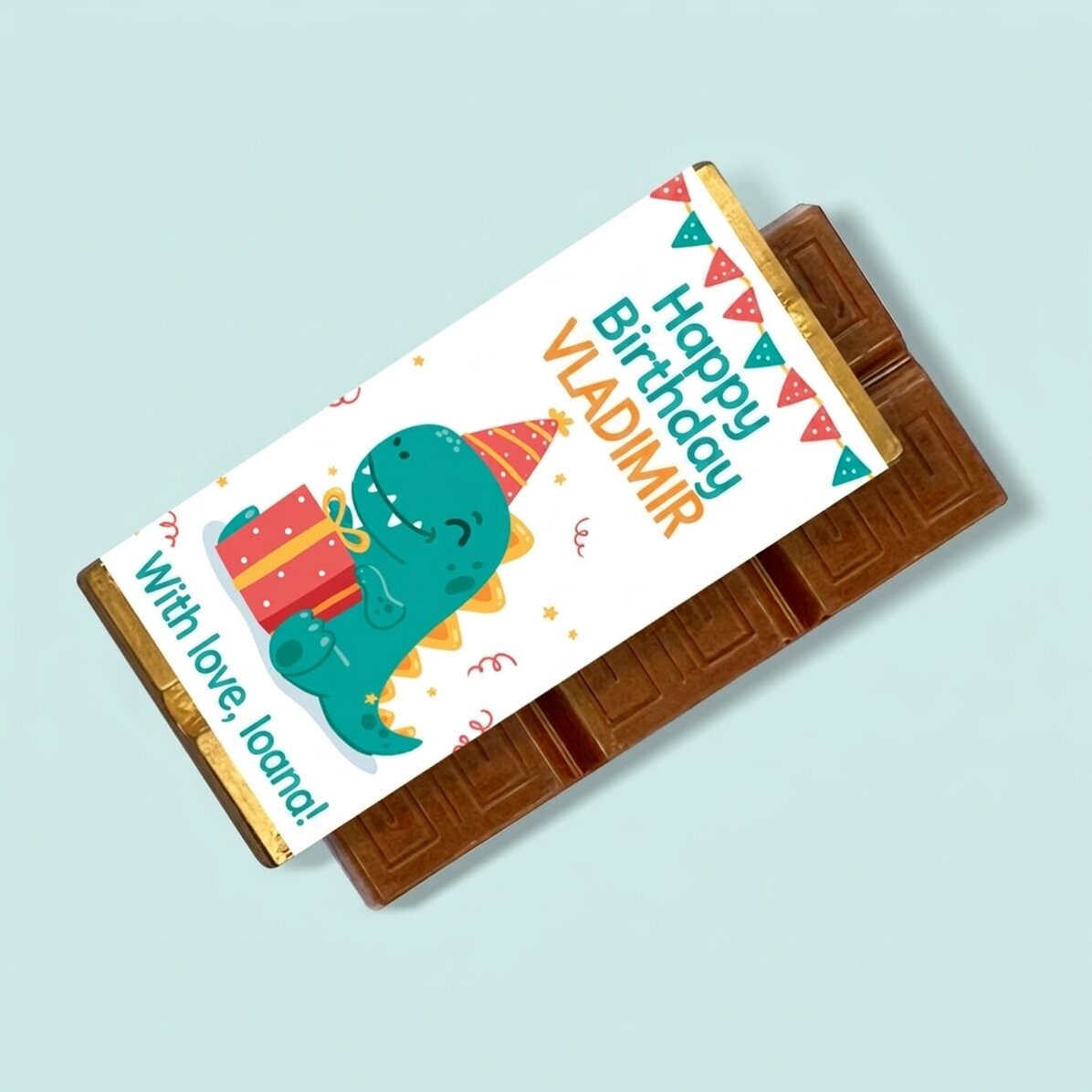 Mini čokoládová tabulka s osobním vzkazem – Happy Dino