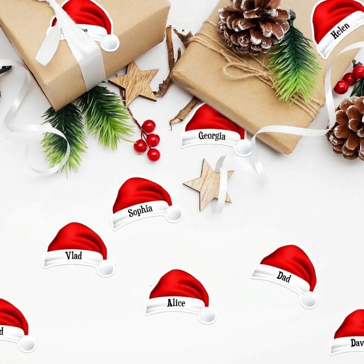Sada 12 samolepek (samolepicích štítků) s vlastním jménem – Santa Claus