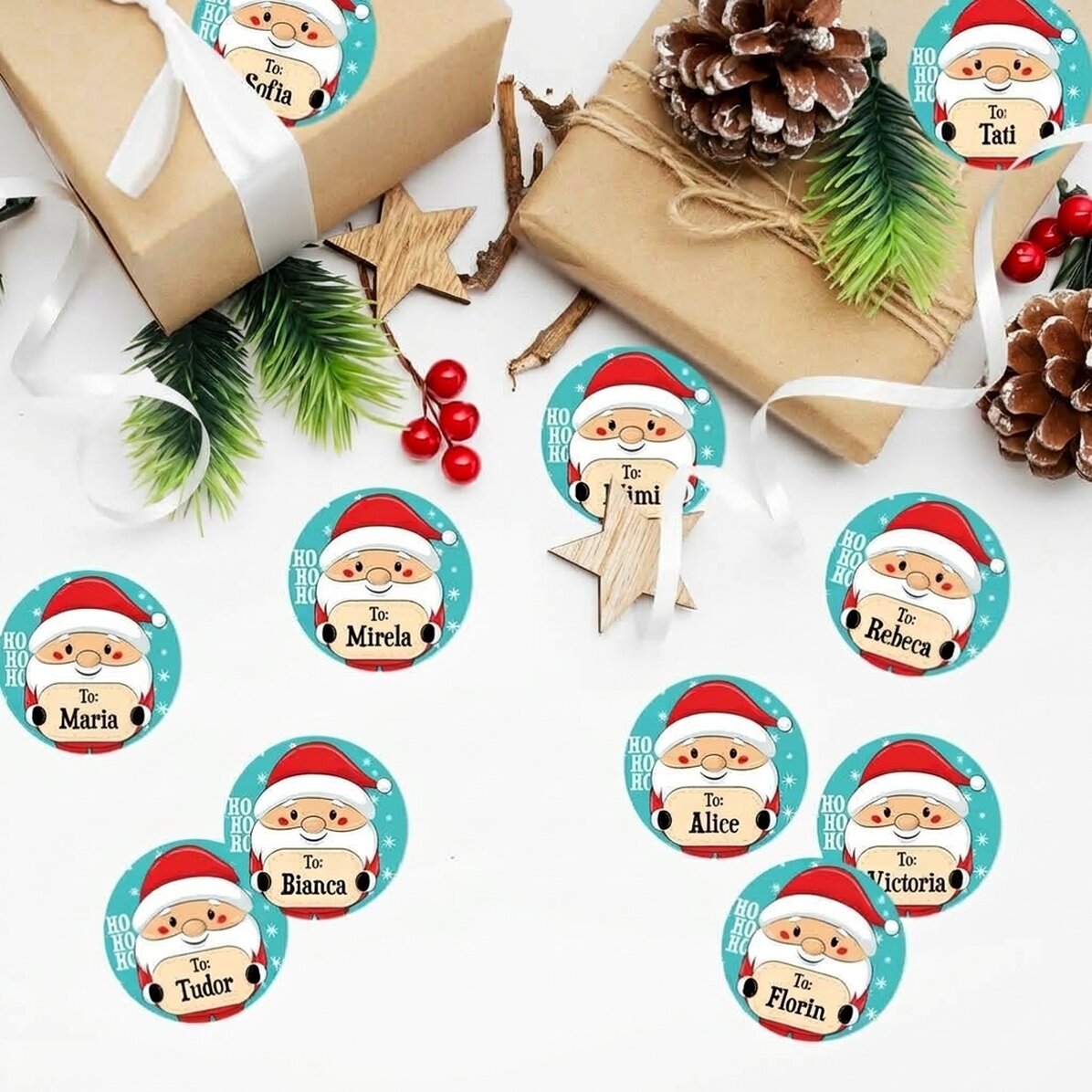 Sada 12 samolepek (samolepicích štítků) s osobním vzkazem – Od Santa Clause