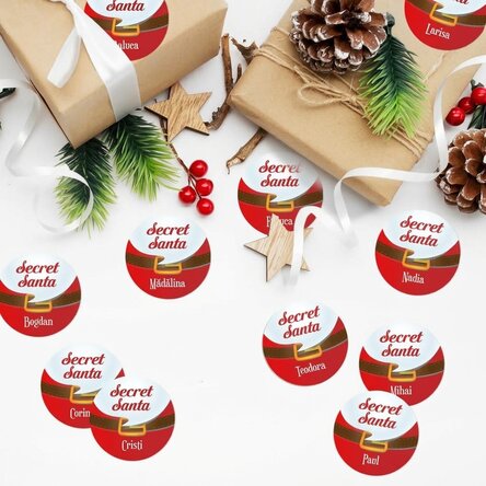 Sada 12 samolepek (samolepicích štítků) s vlastním textem – Secret Santa