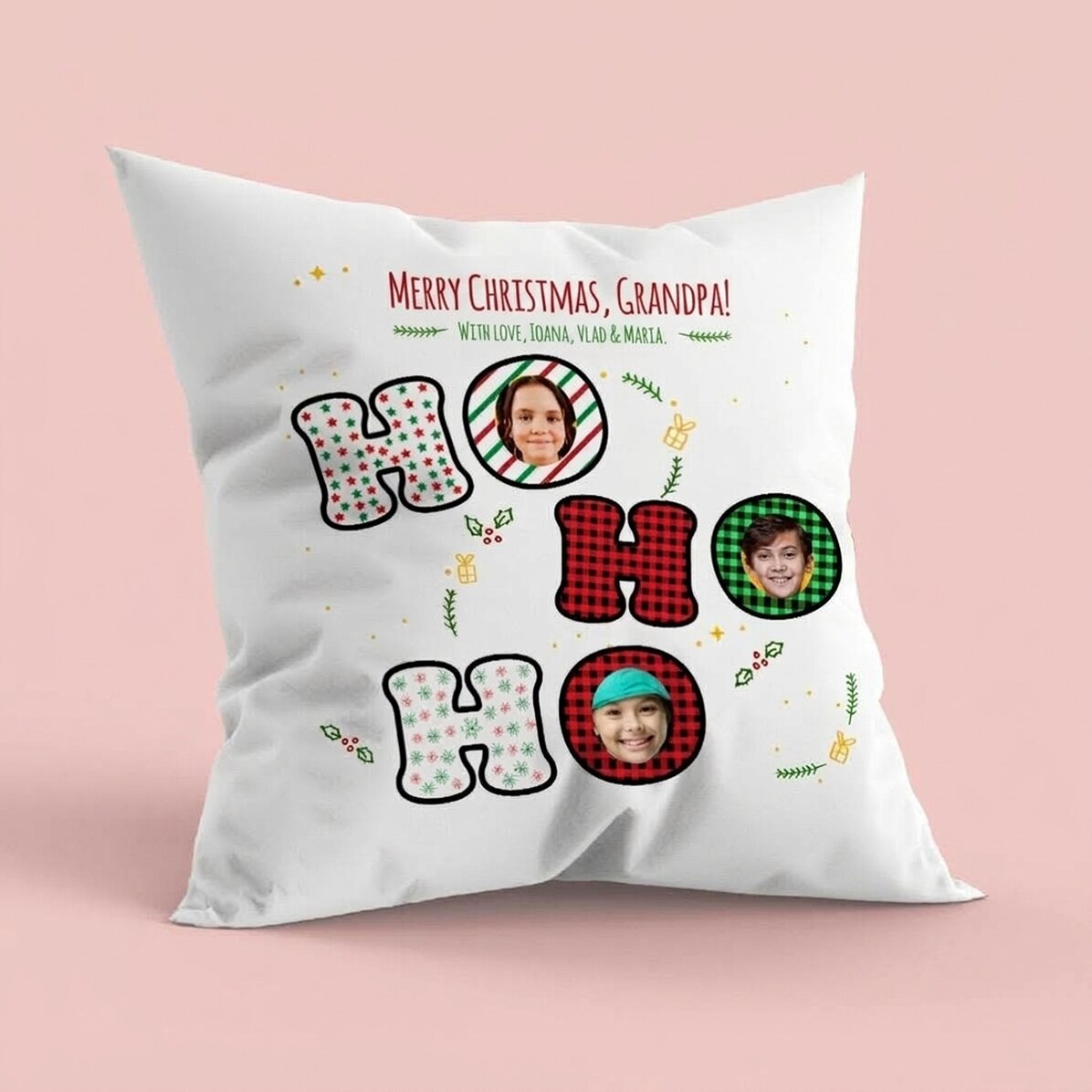 Personalizovaný polštář s fotografií, velký formát – HO HO HO