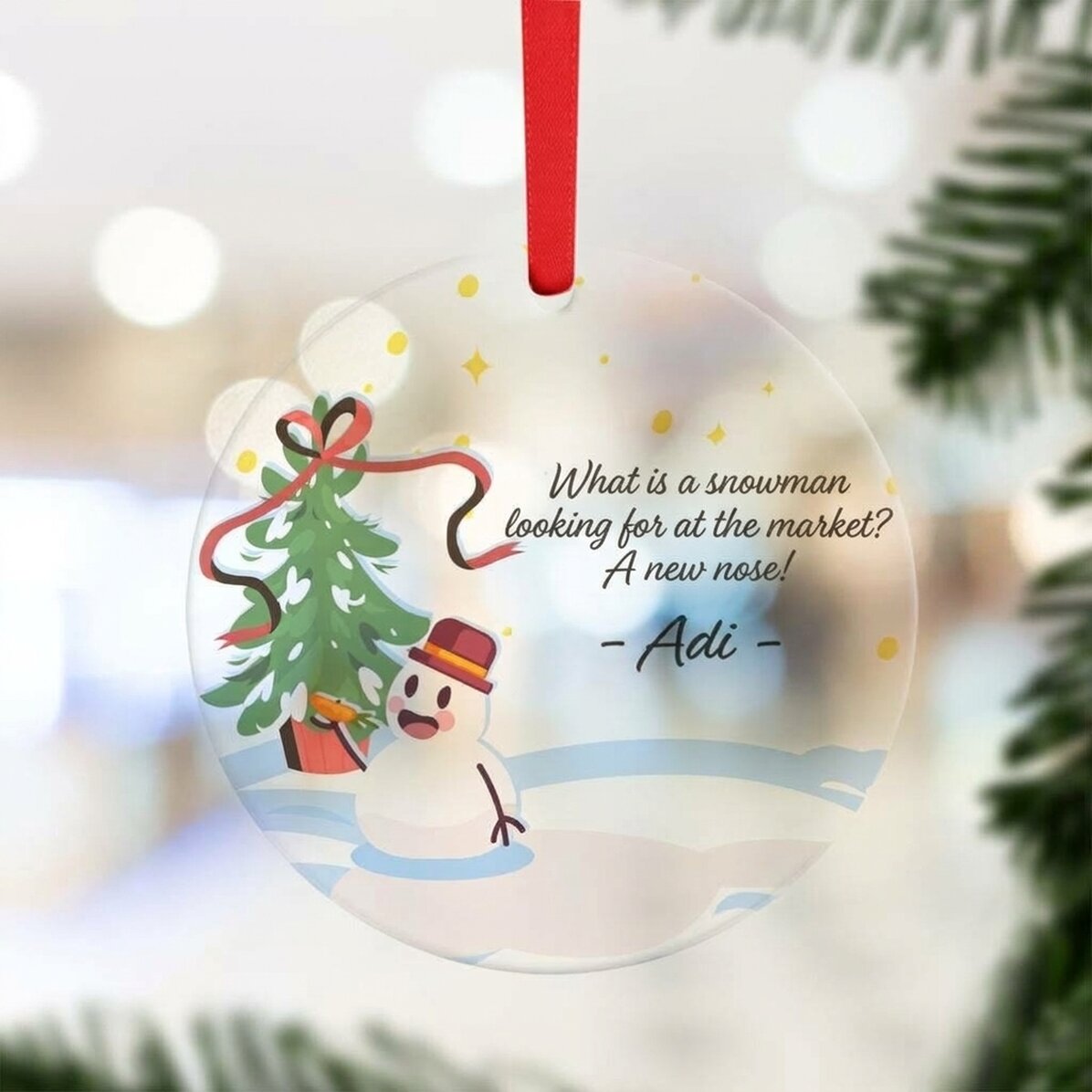 Kruhový ornament s vlastním textem – Nos sněhuláka