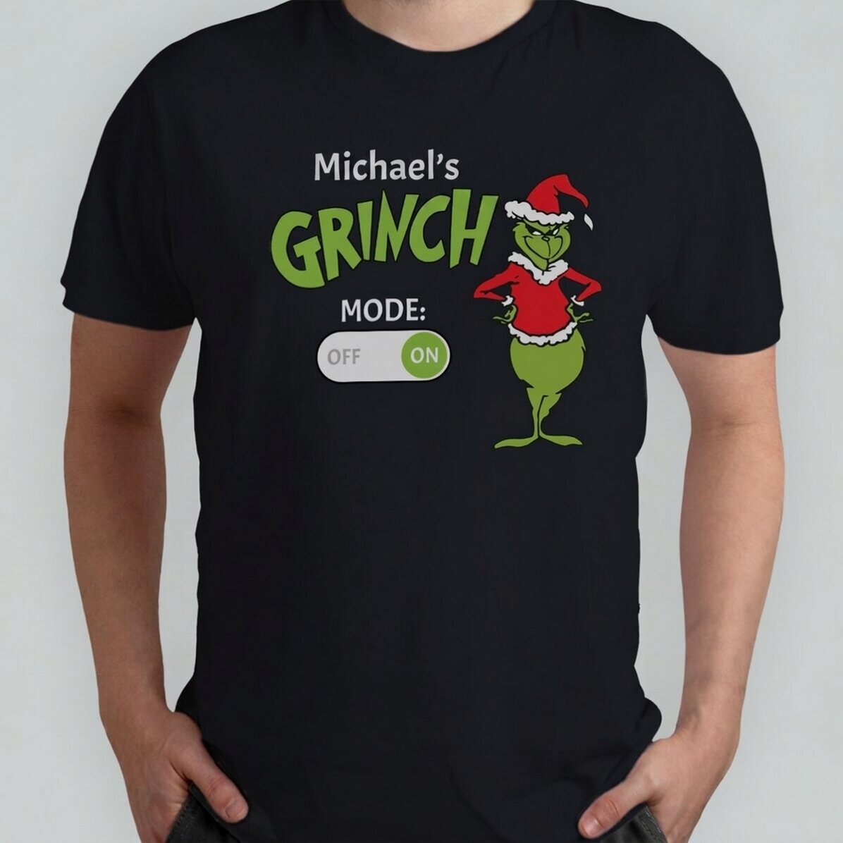 Bavlněné tričko s vlastním vánočním nápisem – Grinch Mode On