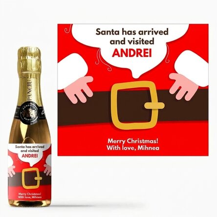 Malá lahvička šumivého vína s osobním vzkazem – Santa už dorazil