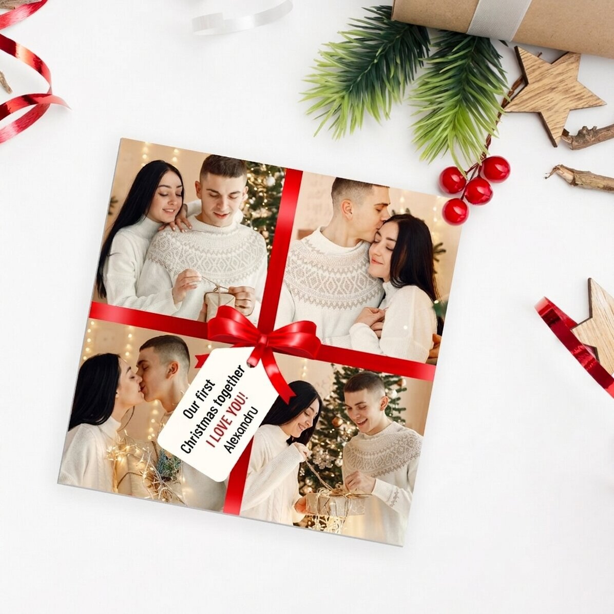 Personalizovaná magnetka 10x10 se 4 fotografiemi a vzkazem – perfektní dárek
