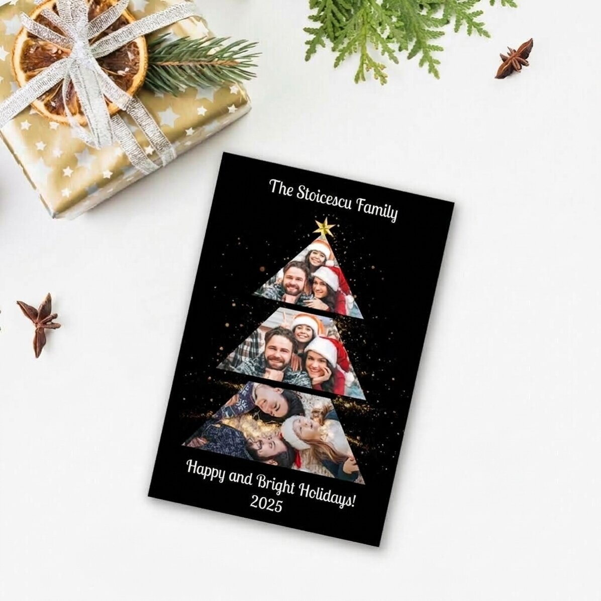 Magnet 10 × 15 cm s 3 fotografiemi a textem – vánoční stromeček
