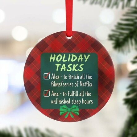 Personalised round ornament with message - Holiday Tasks
