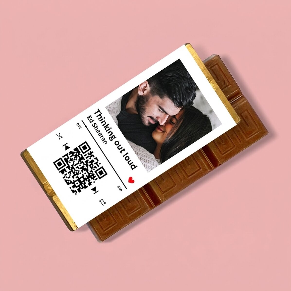 Mini čokoládová tabulka s vlastní fotografií, vzkazem a QR kódem – Naše píseň