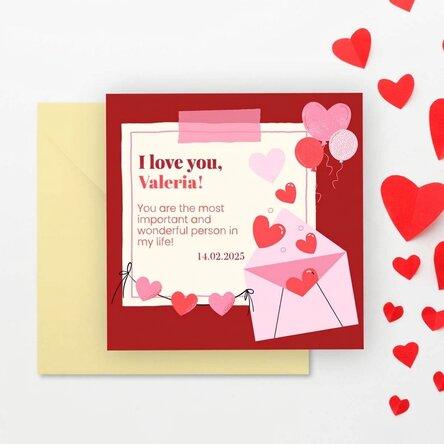Personalised square card with message - I love you!