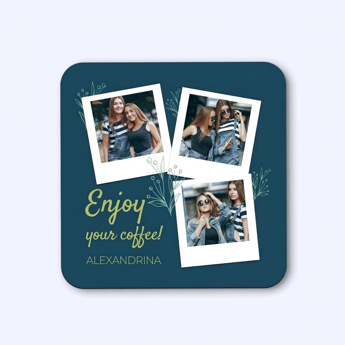 Personalizovaný podtácek se 3 fotografiemi a textem – Enjoy your coffee