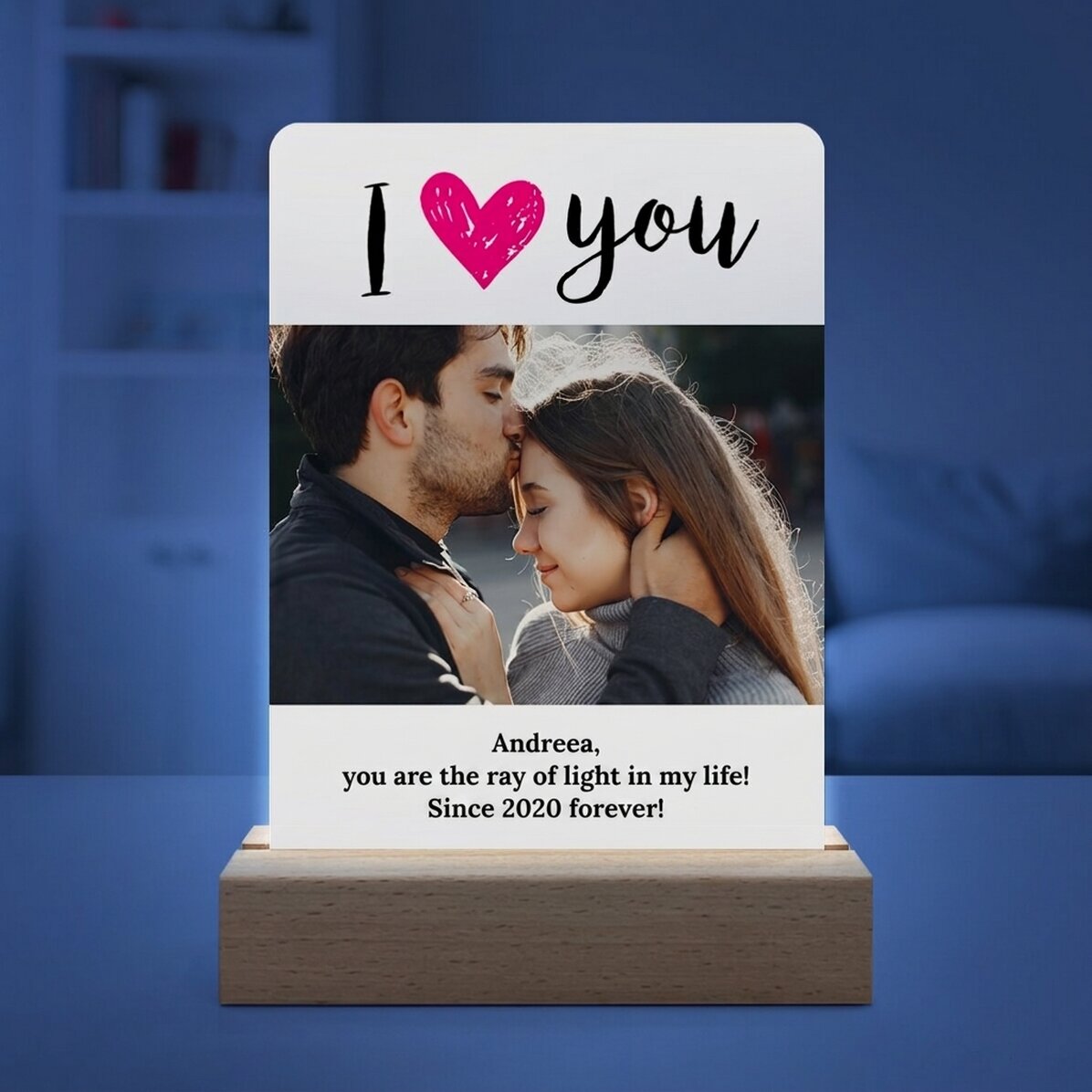 Personalizovaná LED noční lampička s fotografií a vzkazem – I love you
