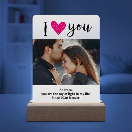 Personalizovaná LED noční lampička s fotografií a vzkazem – I love you