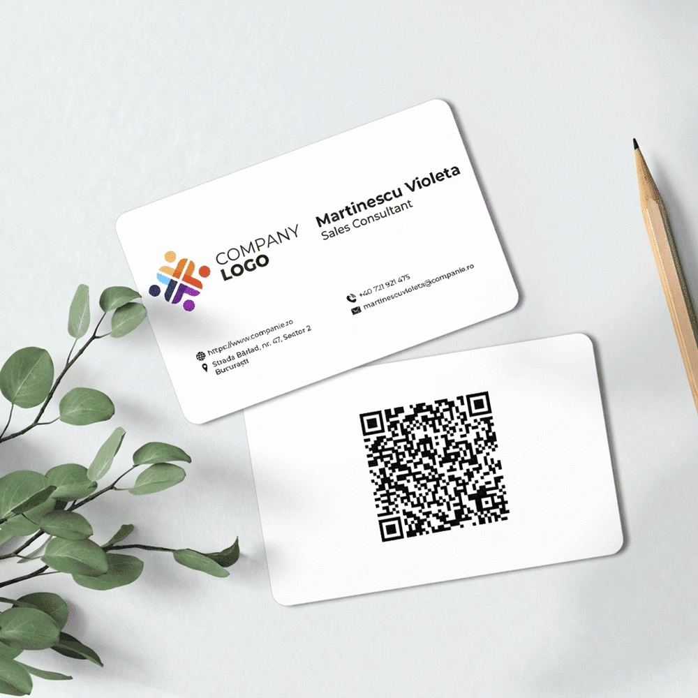 Personalizovaná hliníková vizitka s potiskem na obou stranách, s QR kódem a kontaktními údaji