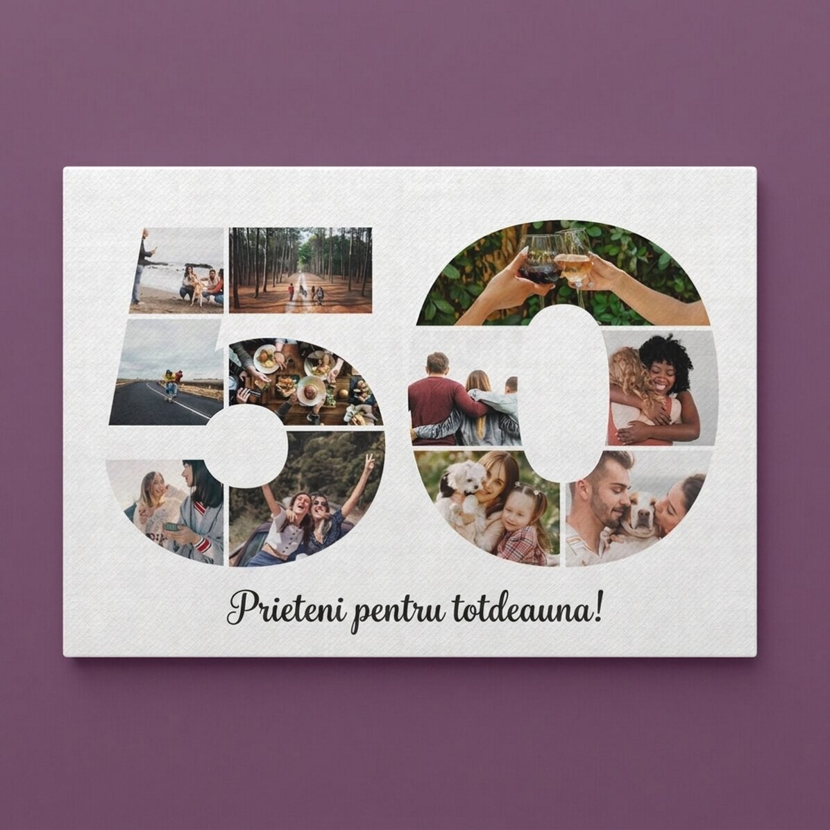 Personalizovaný plátěný obraz na šířku s 11 fotografiemi, model č. 50, a textovým vzkazem