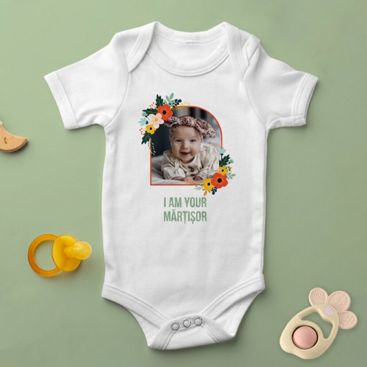 Dětské body s vlastní fotografií a textem – Květiny