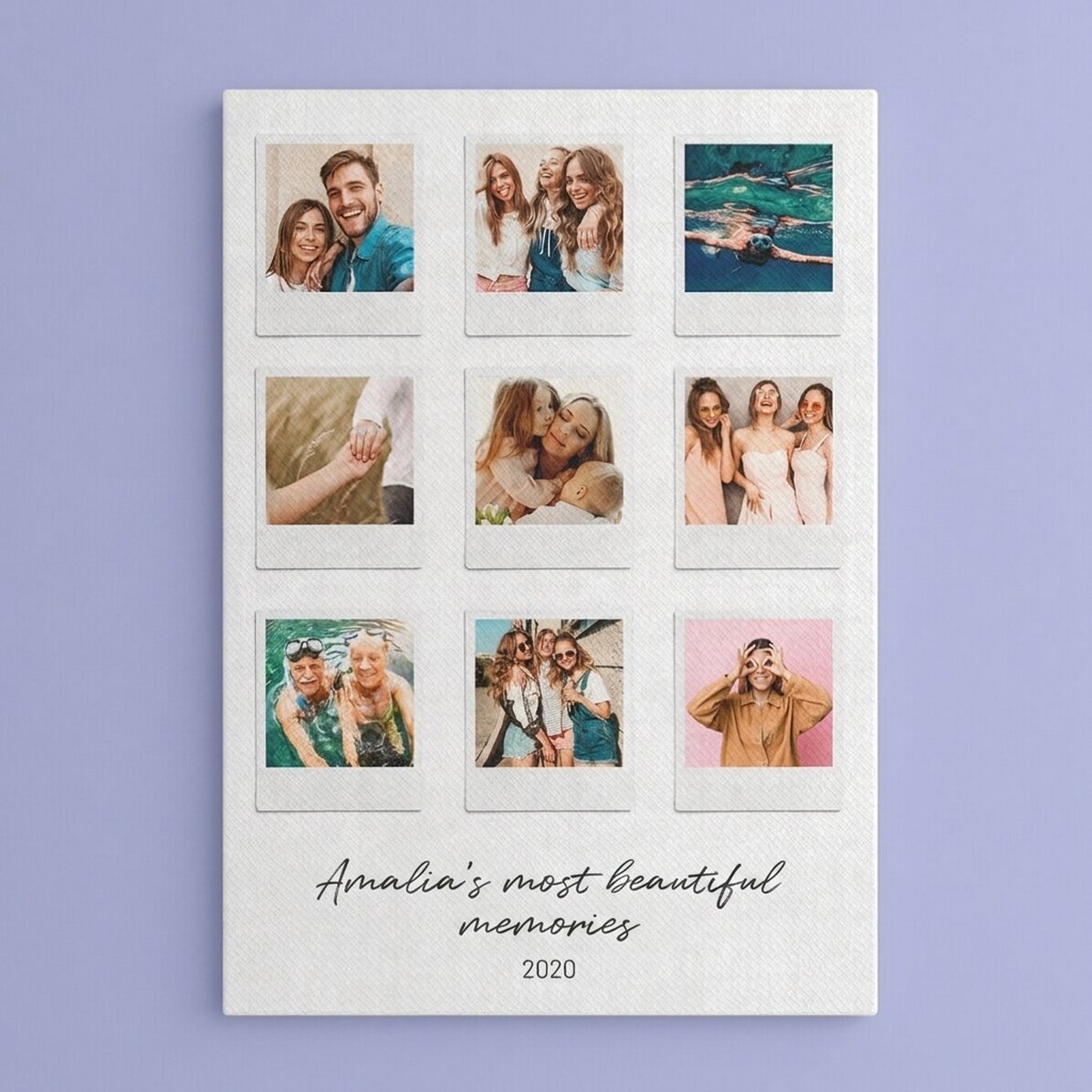Personalizovaný plátěný obraz s textem a 9 fotografiemi ve stylu Polaroid – Nejkrásnější okamžiky