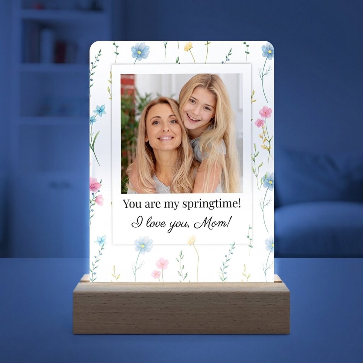 Personalizovaná LED noční lampička s fotografií a vzkazem – Floral