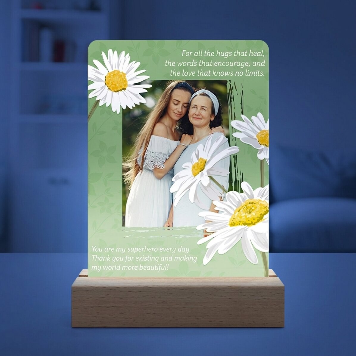 Personalizovaná LED noční lampička s fotografií a textem – Daisies