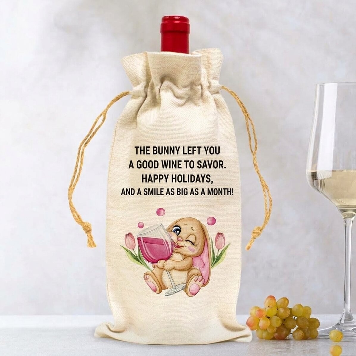 Personalizovaná taštička na láhev vína – Drinking bunny