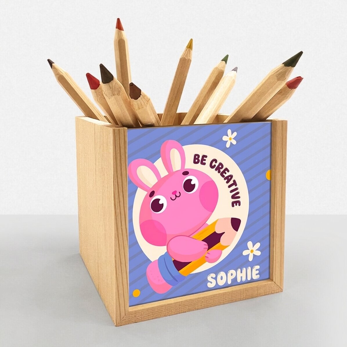 Personalizovaný stojánek na tužky s vzkazem – Creative bunny