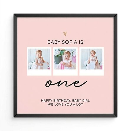 Personalised canvas with 3 photos and message - Birthday baby