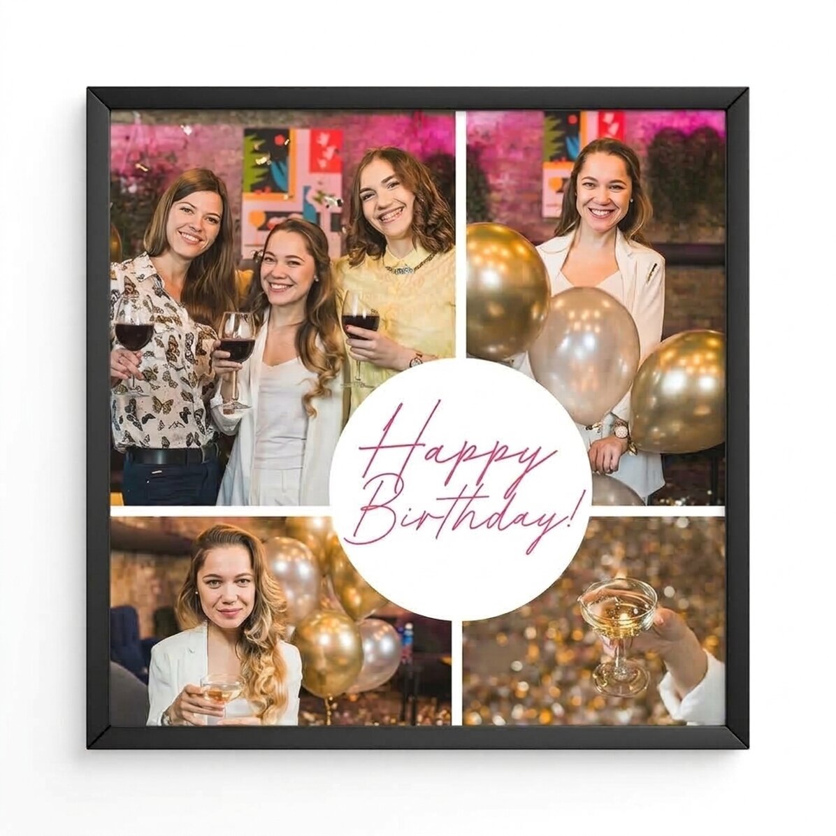 Personalizovaný obraz se 4 fotografiemi a textem – Happy Birthday
