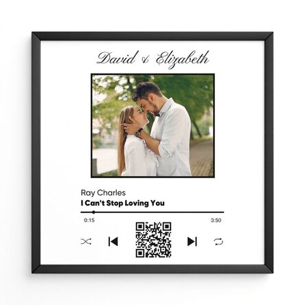 Personalised picture frame with a photo, QR code and text - Our song