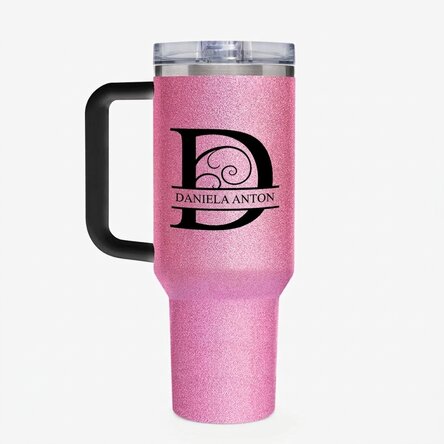 Termoska s uchem a brčkem, personalizovaná monogramem