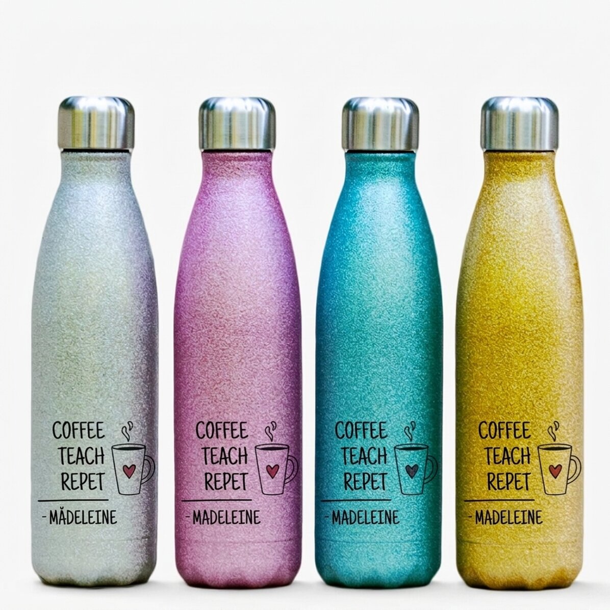 Termoska s glitry a vlastním textem – Coffee