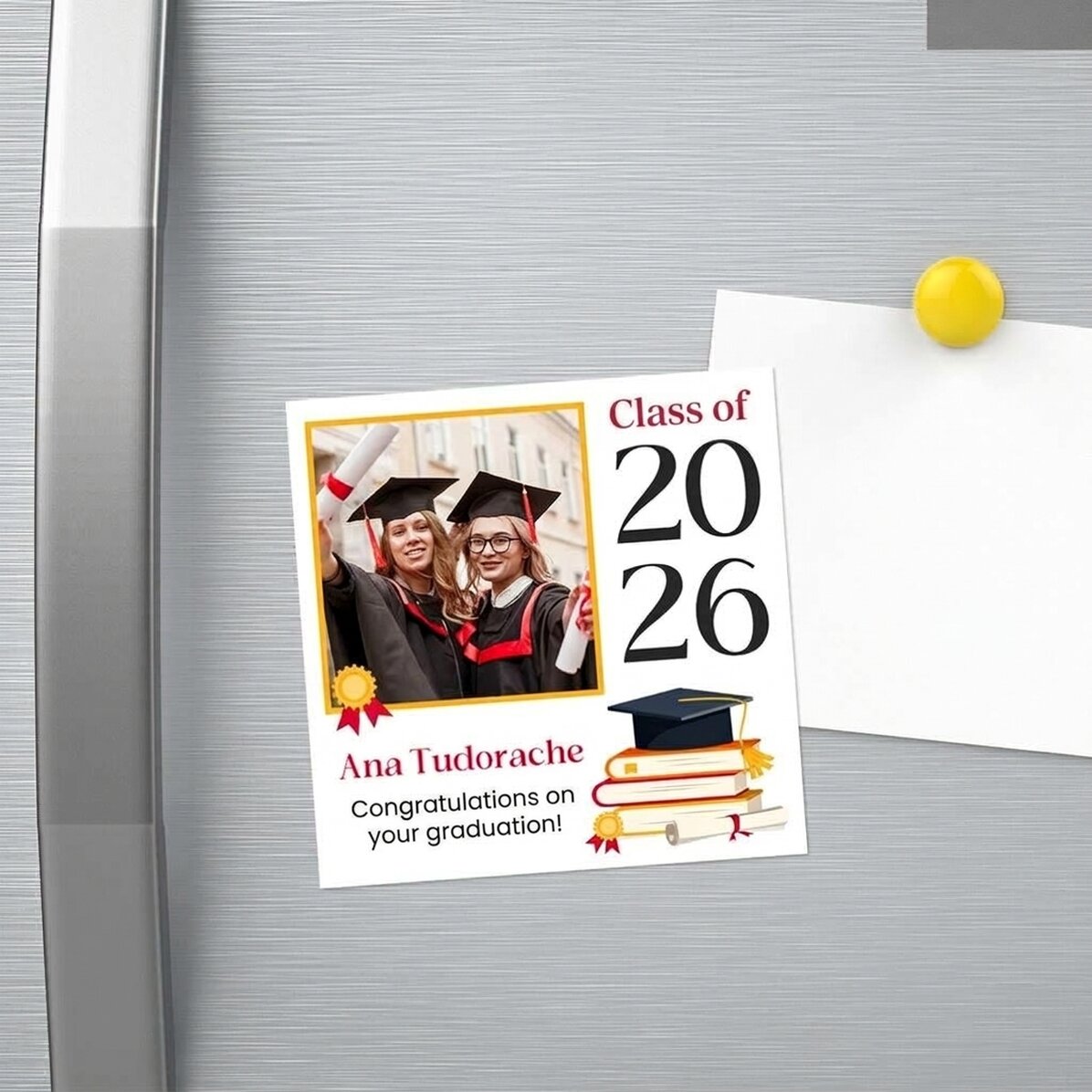 Magnet 10x10 s vlastní fotografií a vzkazem – Promoce