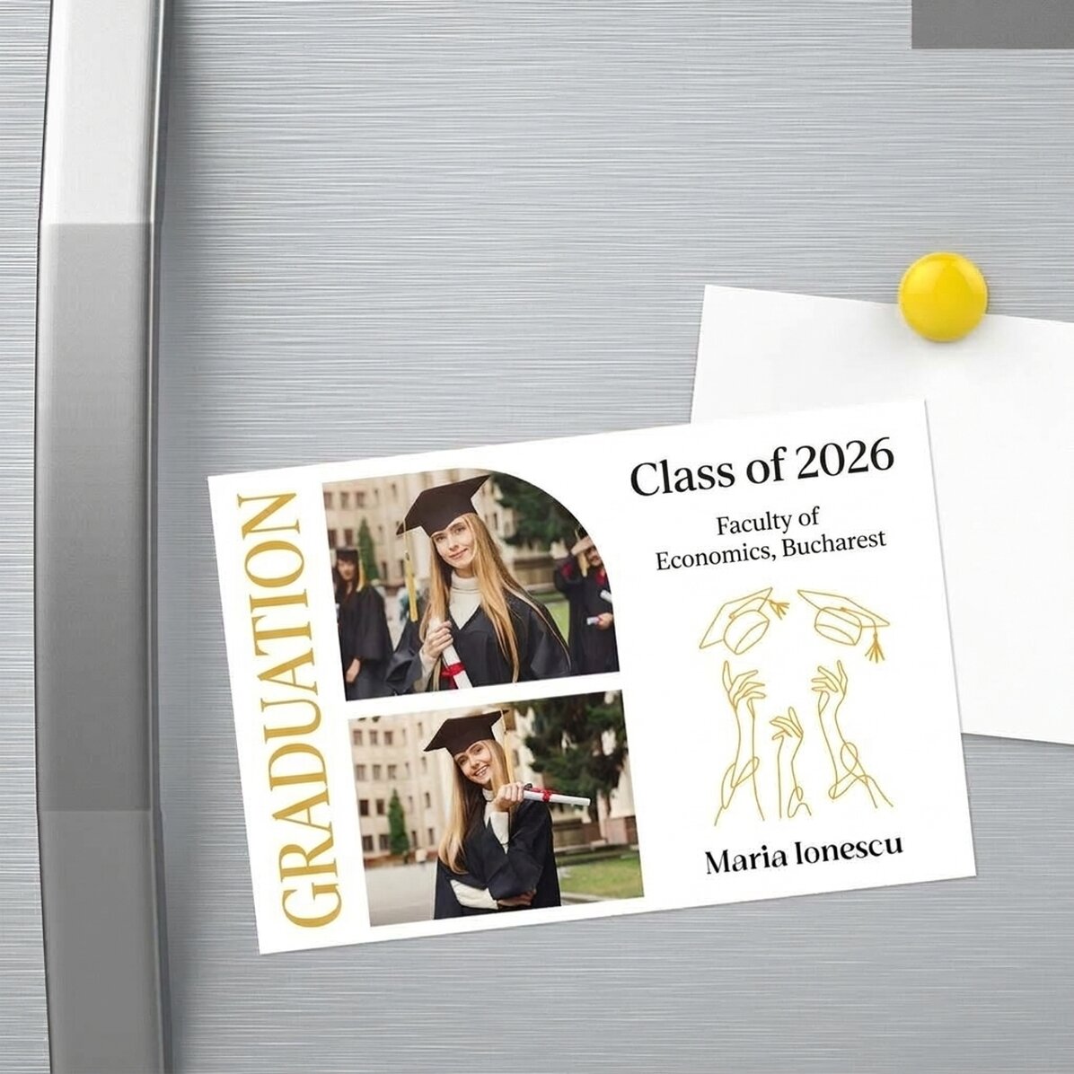 Magnet 15 × 10 cm s 2 fotografiemi a textem – Promoce