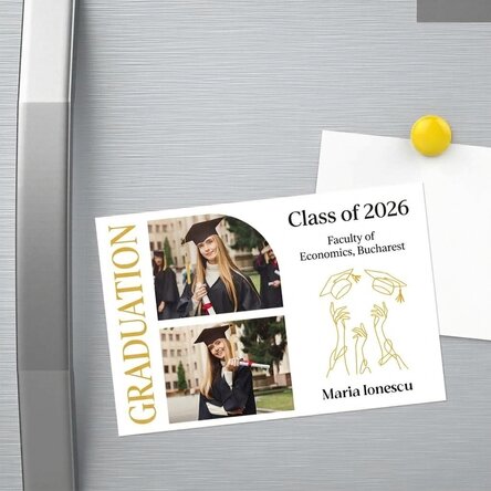Magnet 15 × 10 cm s 2 fotografiemi a textem – Promoce