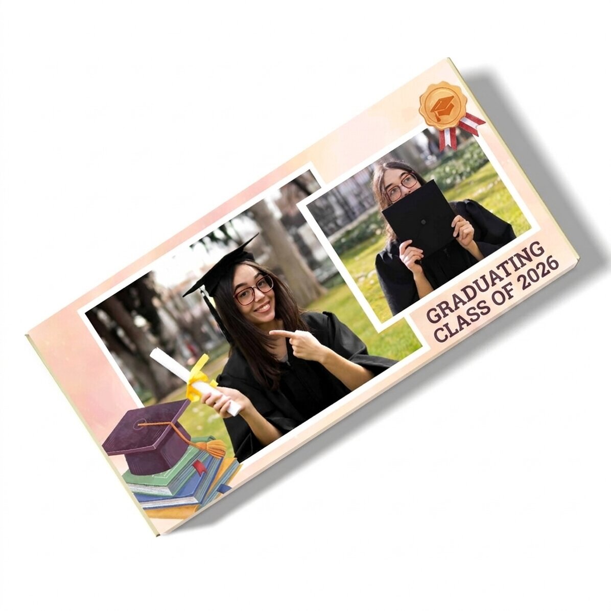 Čokoláda s vlastním textem a 2 fotografiemi – Promoce