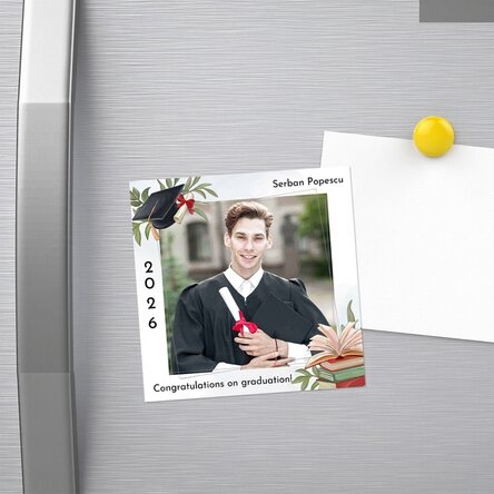 Magnet 10x10 s vlastní fotografií a textem – Blahopřání k promoci