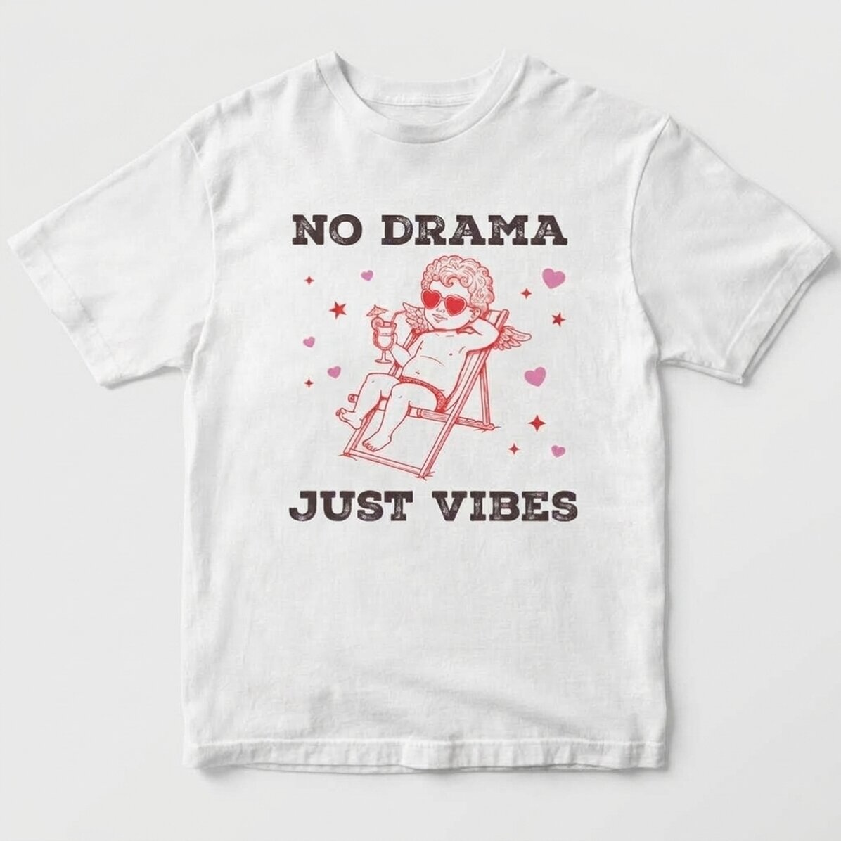 Tričko z bavlny s vlastním potiskem – No drama, just vibes