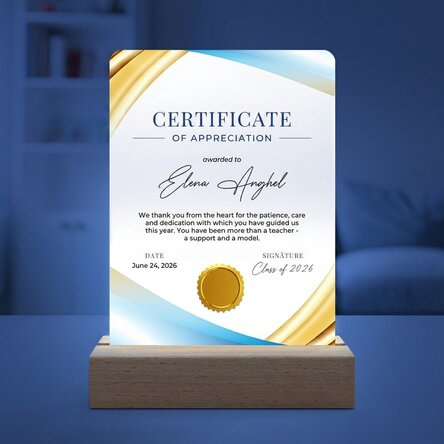 Personalizovaná LED noční lampička s vzkazem – Certifikát uznání