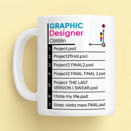 Personalizovaný hrnek s textem – grafický designér