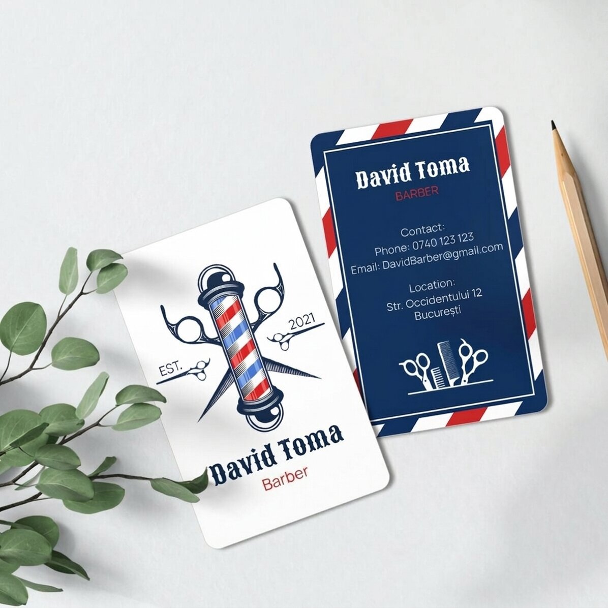 Personalizovaná hliníková vizitka s potiskem na obou stranách – Barber Shop